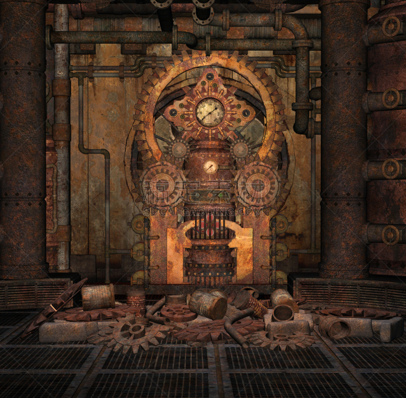 Rusty and corroded steampunk clockwork – 3D illustration