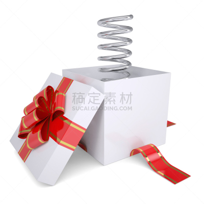 开着的,礼物,平衡折角灯,金属圈,奇异小人玩具盒,螺旋弹簧,白色,华丽的,螺线,红色