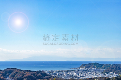 海滩,水,天空,水平画幅,枝繁叶茂,无人,伊豆半岛,户外,居住区,植物