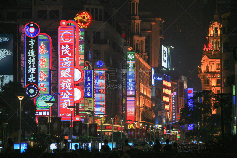 上海,中国,街道,动物心脏,南京,霓虹灯,夜生活,满画幅,水平画幅,人
