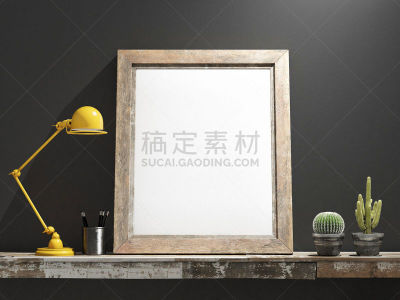 灰色,墙,桌子,木制,轻蔑的,正下方视角,边框,留白,古老的,灯