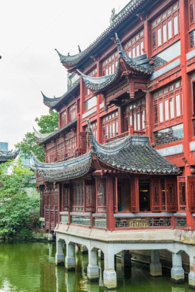 建筑业,上海,豫园,传统,垂直画幅,水,美,公园,美人,古老的