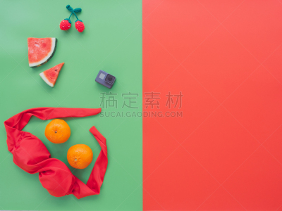 橙子,西瓜,夏天,衣服,红色,热带水果,比基尼,绿色,相机,贩卖