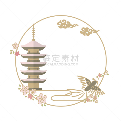 鸟类,矢量,绘画插图,亚洲,自然,黄金,运气,图像,壁纸,复古风格