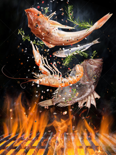 鱼类,火,海洋,火焰,铸铁,精神振作,金属格栅,水壶烧烤,格子烤肉,牛排