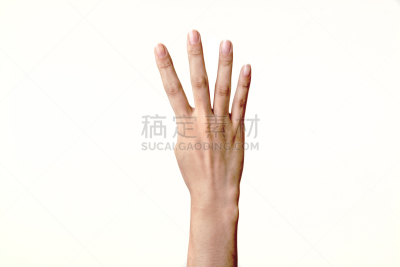 手,数字4,数,概念和主题,水平画幅,手势语,拇指,白色背景,背景分离
