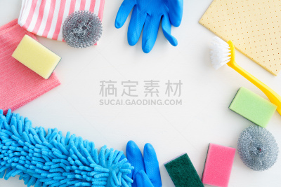设备用品,留白,碟刷,水平画幅,高视角,纺织品,无人,家庭生活,组物体,清洁海绵
