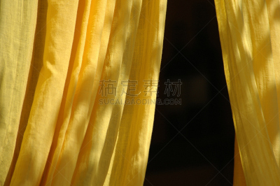 窗帘,黄色,幕布,美,水平画幅,纺织品,无人,夏天,阴影,棉