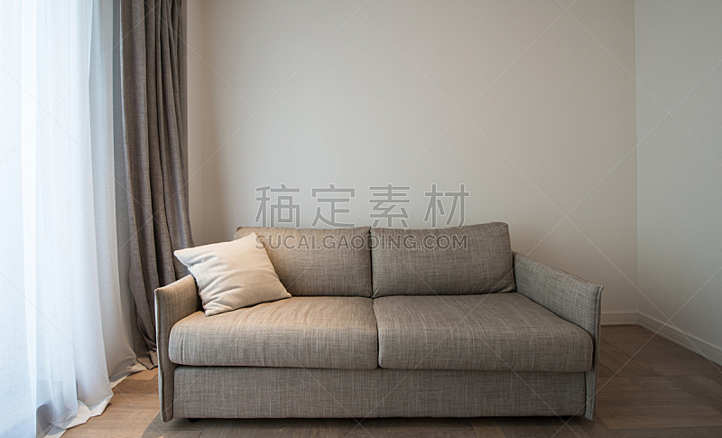沙发,白色,灰色,枕头,新的,座位,水平画幅,墙,家具,特写