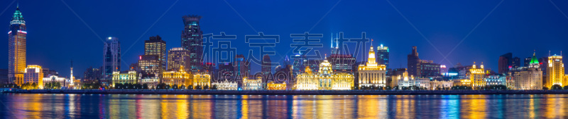 上海,夜晚,浦西,办公园区,巴洛克风格,河岸,外滩,黄浦区,陆家嘴,滨水