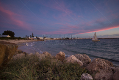 西澳大利亚,fremantle,海滩,泳衣,水,水平画幅,岩石,无人,海港,拖捞船