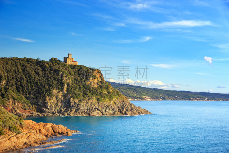 悬崖,岩石,建筑外部,海洋,水,天空,水平画幅,无人,古老的,夏天