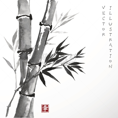 竹,白色背景,贺卡,烟灰墨,水墨画,无人,绘画插图,符号,墨水,计算机制图