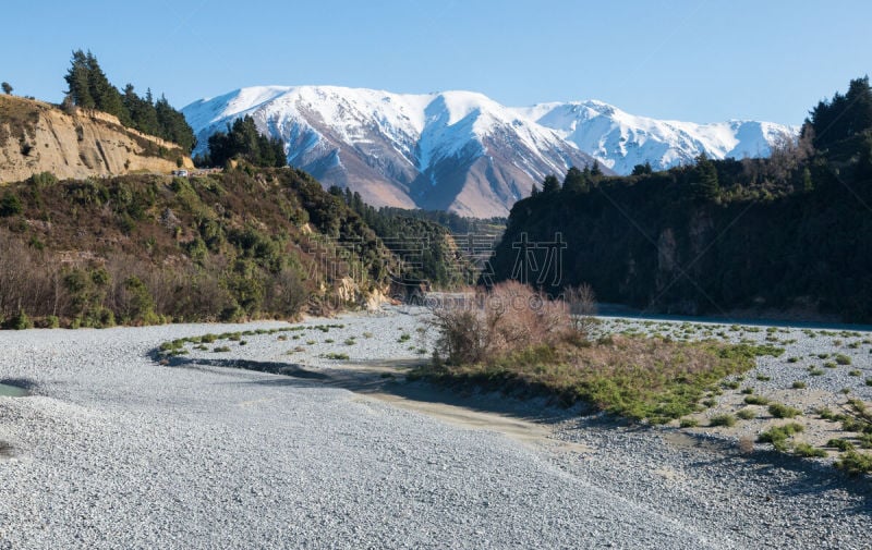 河流,山,河床,雪,自然美,绿松石色,2015年,户外,山谷,新西兰南岛