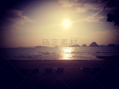 泰国,海滩,数字30,2019,阶调图片,钟面,甲米,金色,日落,行军