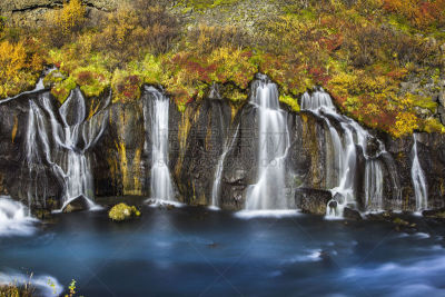 瀑布,冰岛国,水,水平画幅,无人,hraunfossar,户外,著名景点,宽的,自然