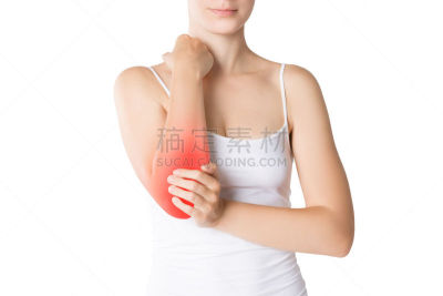 痛苦,女人,肘,关节,炎症,部分,背景分离,按摩师,坏掉的,僵硬的肩膀