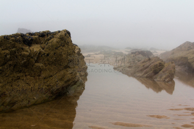 岩石,海洋,海滩,雾,背景,自然,水平画幅,无人,户外,布得