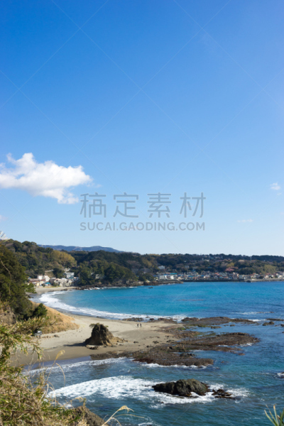 海滩,川津,伊豆半岛,相模湾,静冈县,垂直画幅,里山,高视角,地形,无人