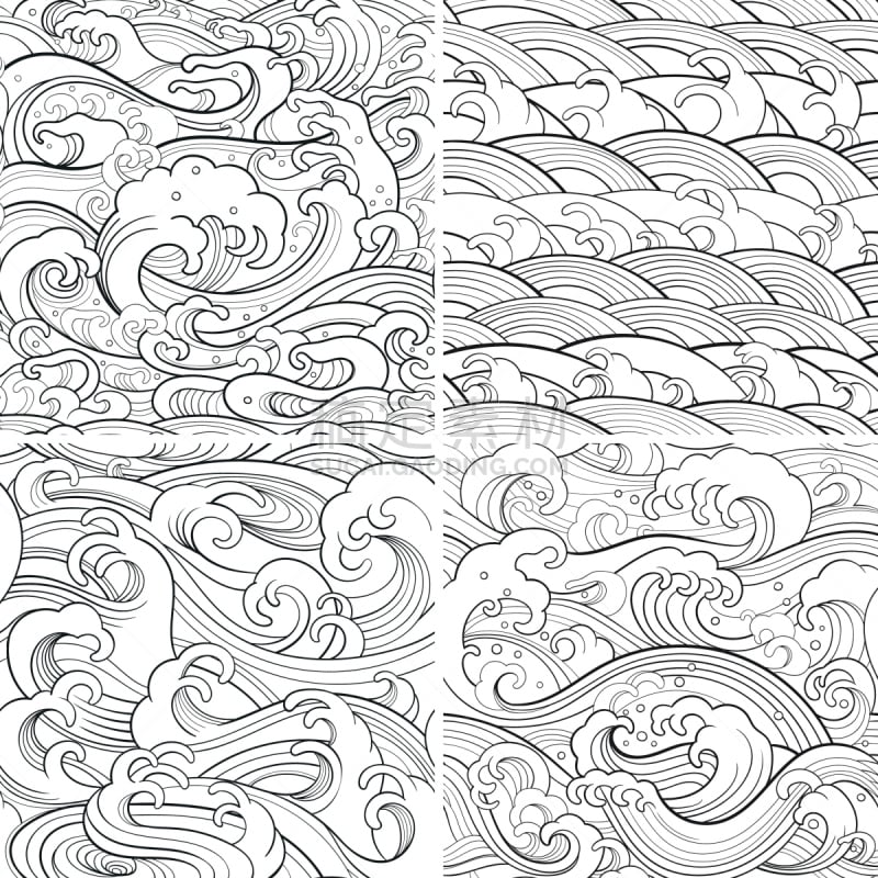海洋,轮廓,式样,织品样本,海洋生命,轮廓线画,海啸,图形打印,白俄罗斯,漩涡形