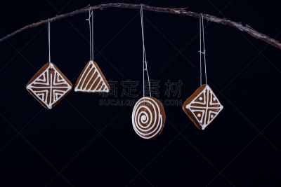 饼干,枝,多样,水平画幅,形状,姜饼男人,线绳,特写,甜点心