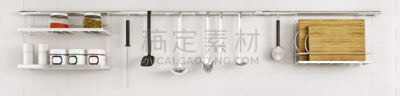 瓷砖,厨房器具,三维图形,水平画幅,墙,组物体,金属,白色,支架,悬挂的