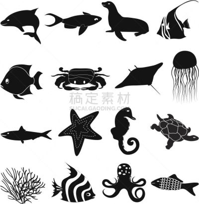 符号,海洋生命,海马,海豚,水母,自然,海龟,无人,绘画插图,水下