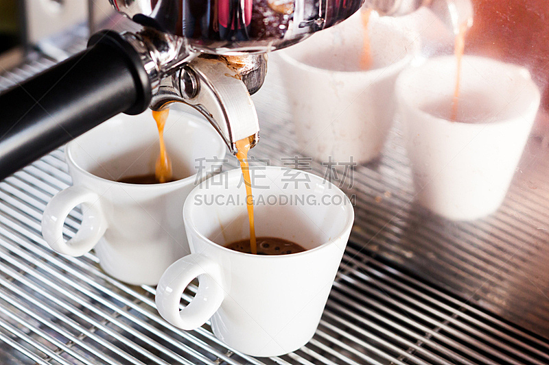 Prepares espresso in  coffee shop with vintage filter style