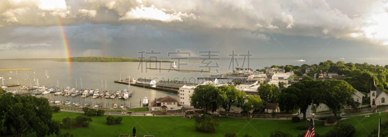 海港,彩虹,水,天空,暴风雨,灯塔楼,湖,北美,防波堤,雨