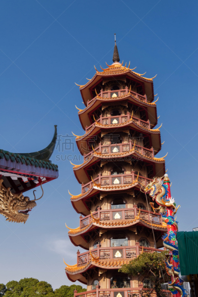 泰国,寺庙,垂直画幅,建筑,无人,蓝色,东亚,建筑外部,户外