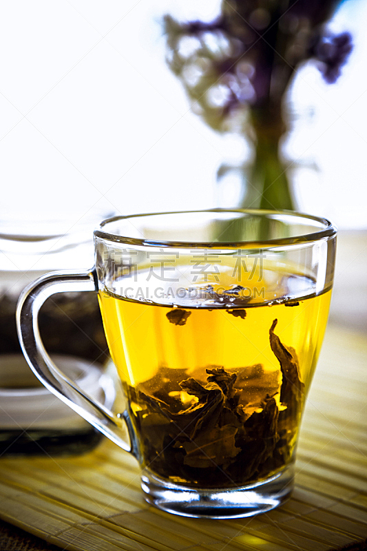 茶树,玻璃,仅一朵花,桌子,木制,茶杯,茶话会,中国茶,在底端,茶叶