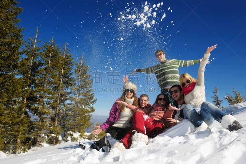 冬天,乐趣,青年人,人群,水平画幅,雪,户外,运动,山