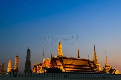曙暮光,僧院,泰国,曼谷,时间,天空,水平画幅,墙,夜晚,旅行者