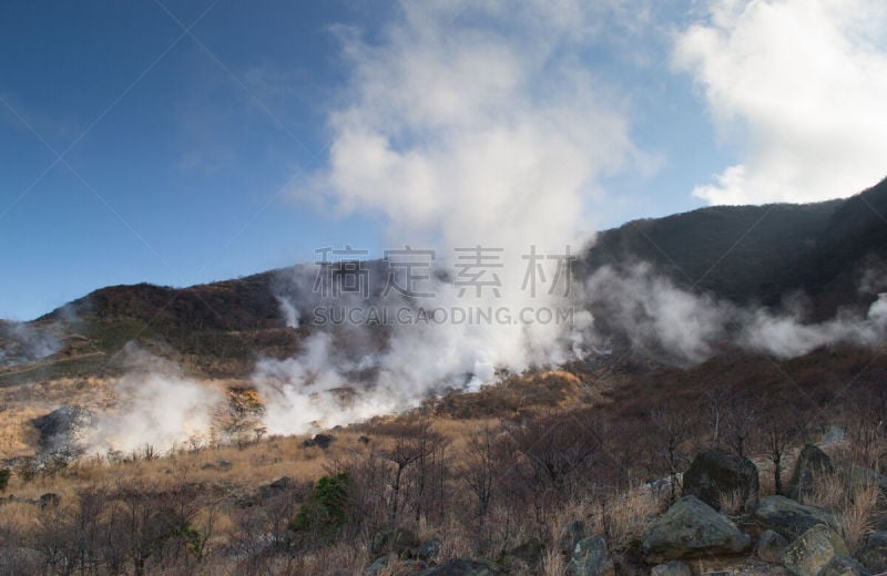 采矿业,蒸汽,在上面,硫磺,富士箱根伊豆国立公园,水平画幅,山,本州,2015年,全景