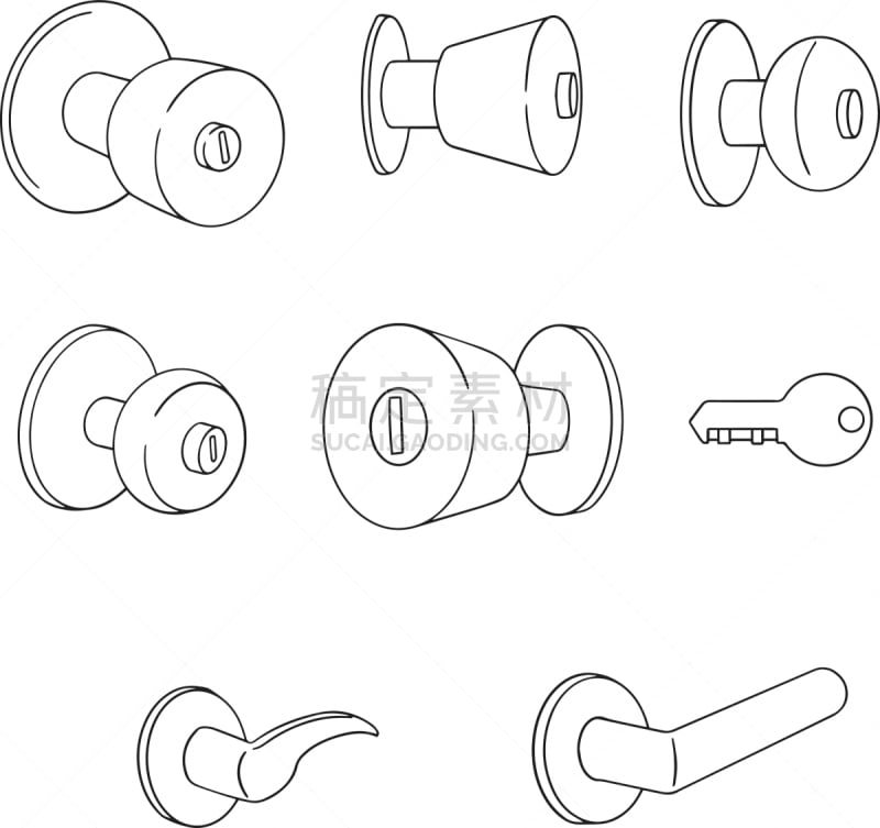 矢量,门把手,房间钥匙,金属,锁眼,钥匙,简单,图像,私密,钢铁