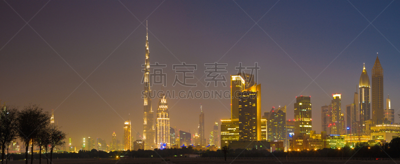 阿联酋大厦,迪拜,城市天际线,黄昏,哈利法塔,市区,水平画幅,无人,户外,光
