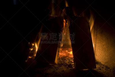 火,壁炉,自然,水平画幅,橙色,木制,黑色,室内,热