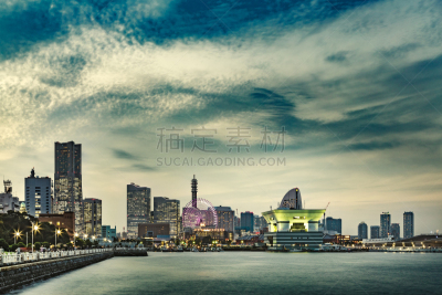 横滨,夜晚,海港,山下公园,横滨高速铁路,办公园区,摩天轮,神奈川县,天空,水平画幅