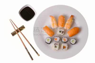 寿司,多样,小圆面包,加州卷,斑节对虾,餐具,褐色,水平画幅,无人,海产