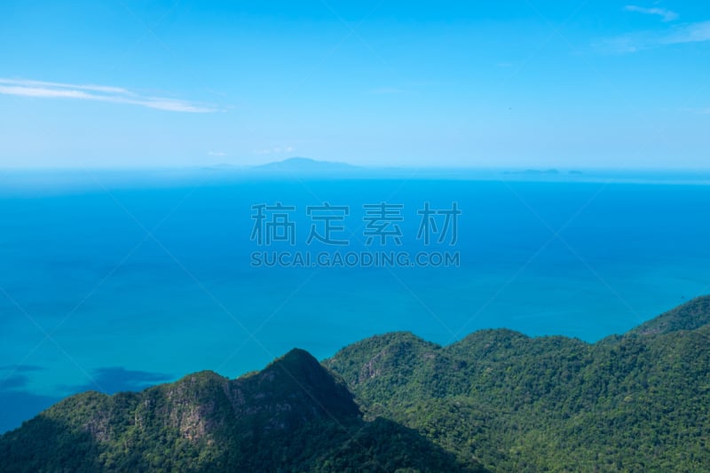 海洋,看风景,青绿色,水平画幅,山,无人,热带雨林,户外,马来西亚,浮罗交怡岛