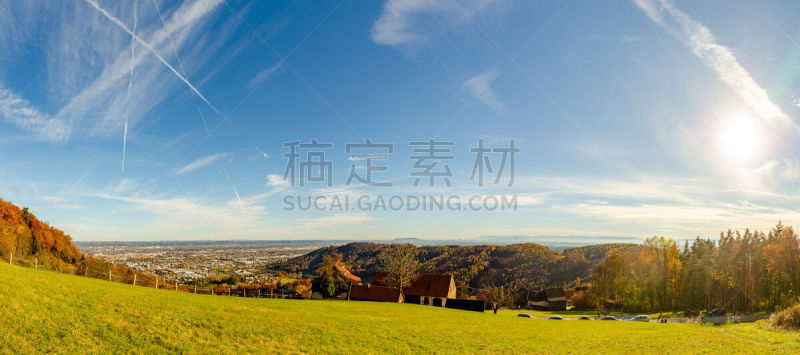 格拉茨,全景,山,黄色,季节,秋天,奥地利,图像,宽的,无人
