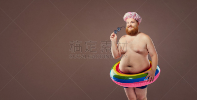 肥胖,男人,乐趣,络腮胡子,水,健身球,夏天,男性,仅男人,仅成年人