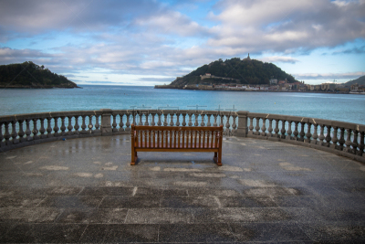 大西洋,海滩,山,圣塞瓦斯蒂安,岛,西班牙,风景,巴斯克地区,圣他克拉拉,海湾