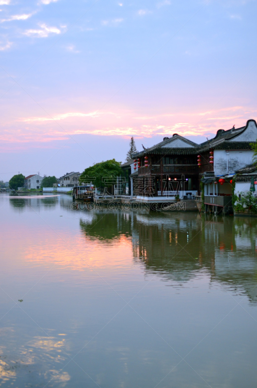 乡村,上海,船,古老的,河流,垂直画幅,建筑,无人,户外,城镇