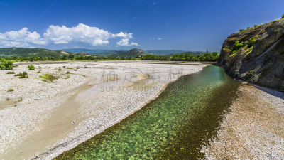 河流,山,岩石,视点,希腊,云,针叶,松树,阴影,户外