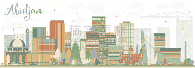 城市天际线,建筑外部,彩色图片,抽象,科特迪瓦,出租车,商务,云,现代,著名景点
