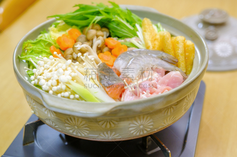 日式炖菜,日本,波特派,寿喜烧,日式火锅菜,涮涮锅,锅,沸腾的,日本食品,虾