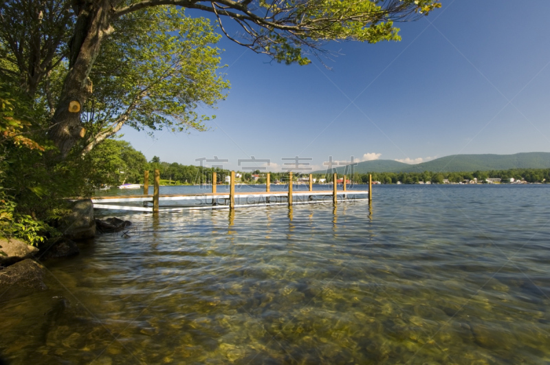 夏天,湖,风景,自然,水,新的,宁静,水平画幅,枝繁叶茂,温尼佩绍基湖