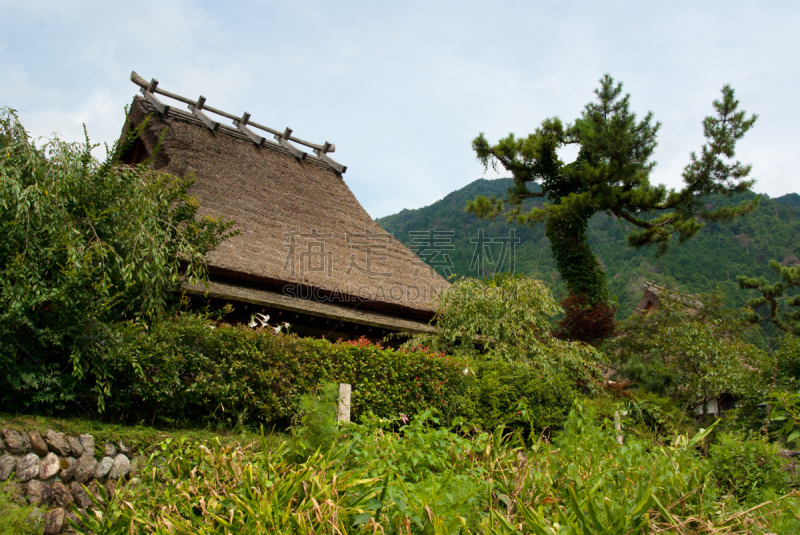 美山,茅屋屋顶,京都府,乡村,日本,美,里山,水平画幅,山,无人