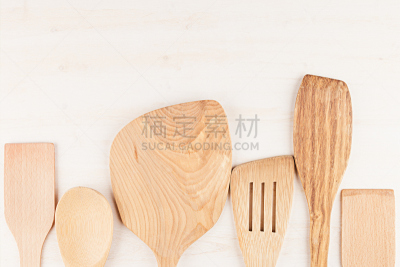 木制,米色,汤匙,白色,空的,式样,概念,留白,褐色,桌子